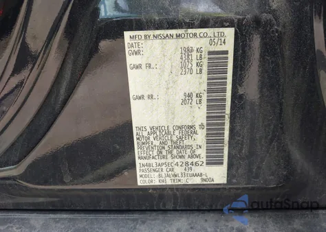 2014 Nissan Altima 3.5S/3.5Sv/3.5Sl from USA, damaged, VIN 1N4BL3AP5EC428462